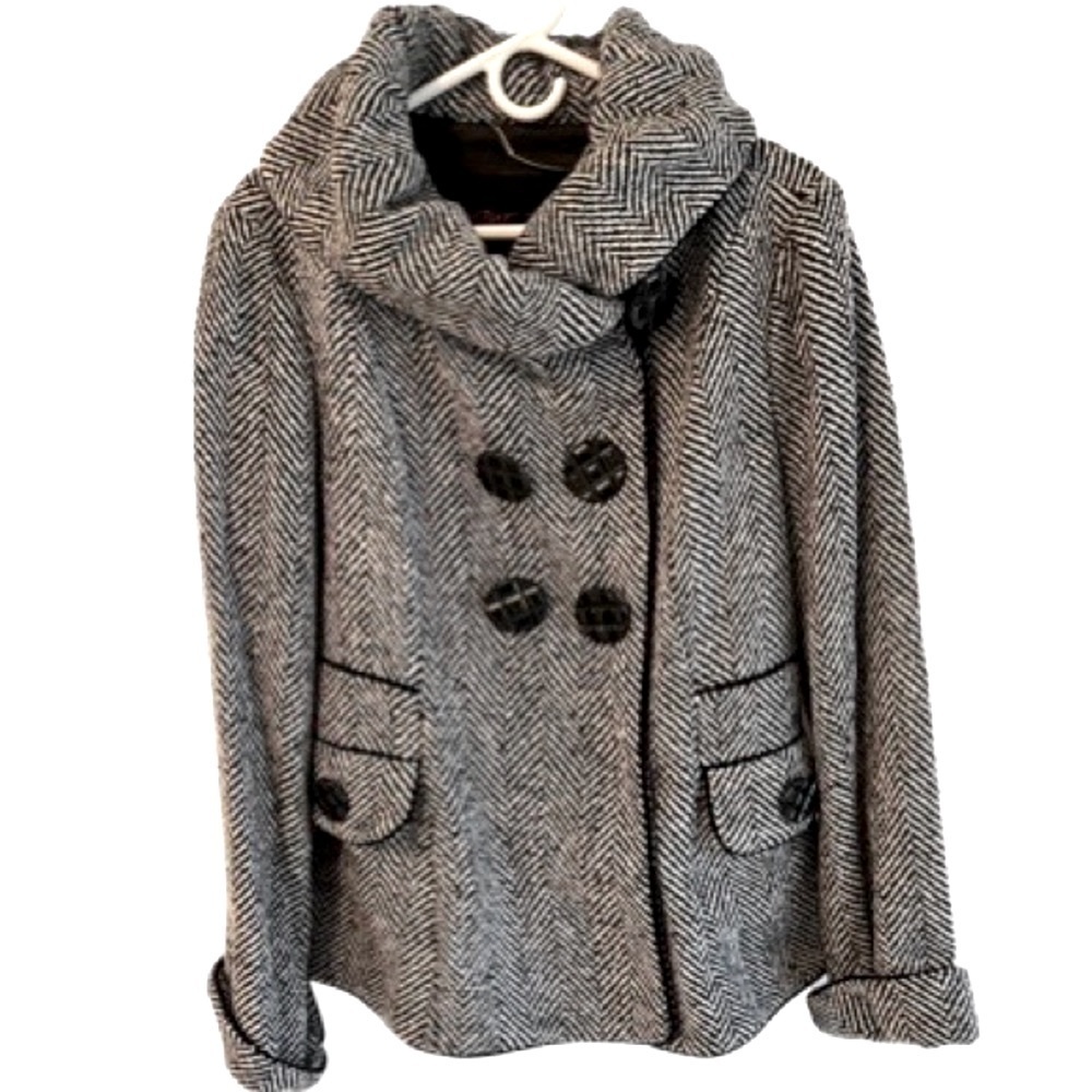 Adorable Betsey Johnson Herringbone Tweed Car Coat - Size 14 - Picture 7 of 12